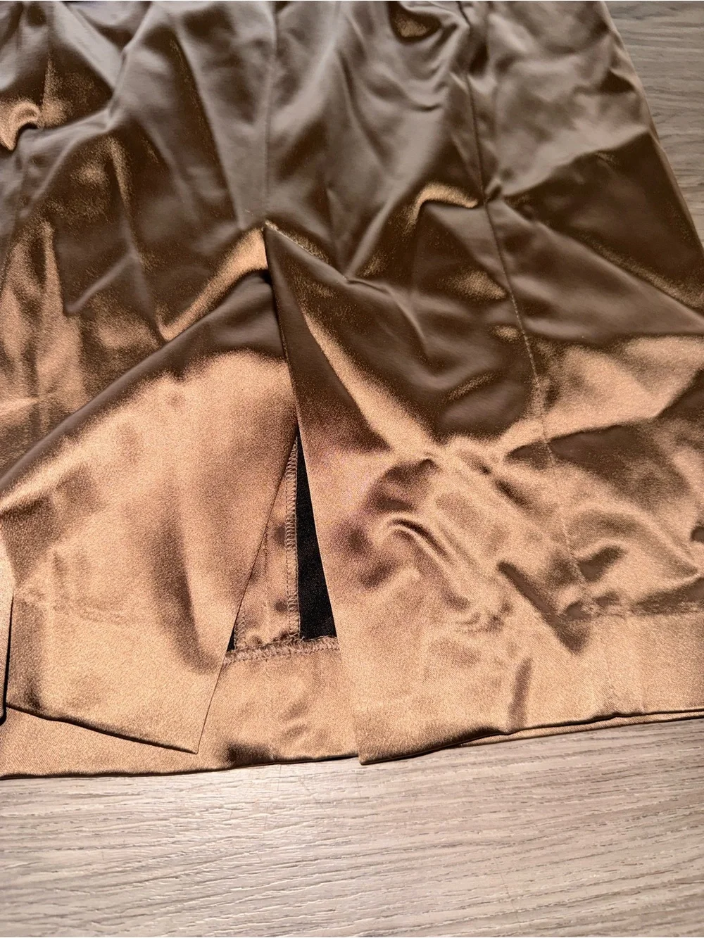 bebe Strapless Satin cocktail Mini Dress in Brown with Belt - Picture 6 of 8